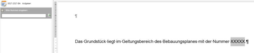 Ansicht eines Stoppplatzhalters in einem Fließtext